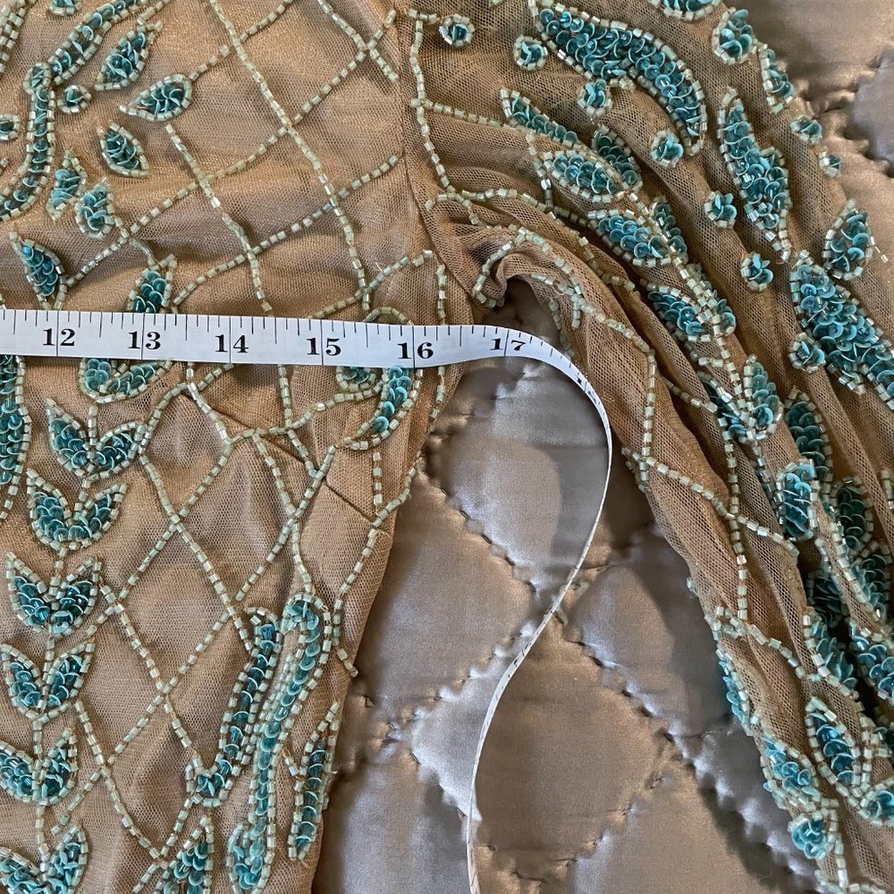 LARA {6} Dress Nude Teal Beaded Cocktail Dress Long-Sleeved - Picture 15 of 16